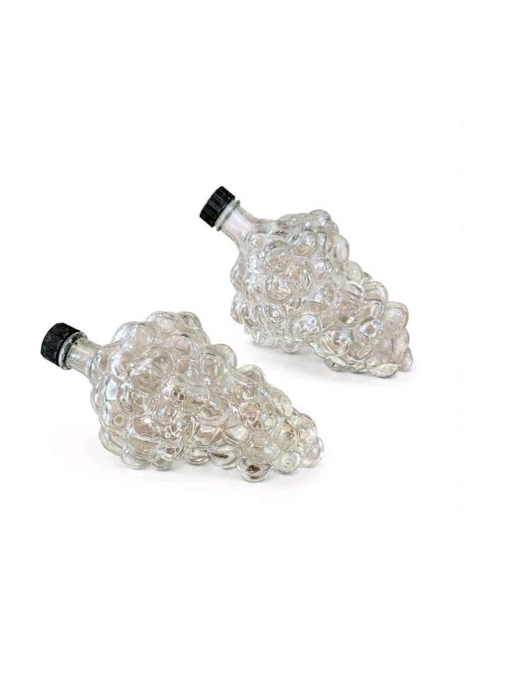 Vintage Made in France Clear Glass Grape Cluster Bottles 6" Lot of 2 Decorative